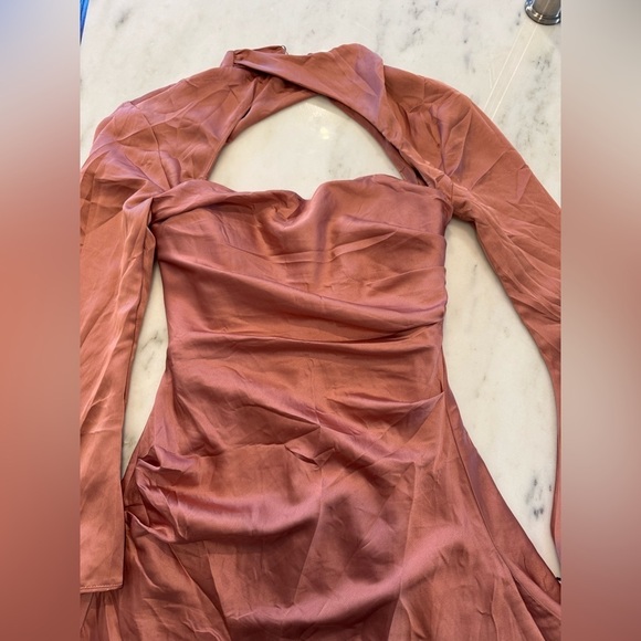 House of CB-Rose Toira Long Bell Sleeve Cutout Mini Draped Corset Cocktail Dress - Picture 5 of 5